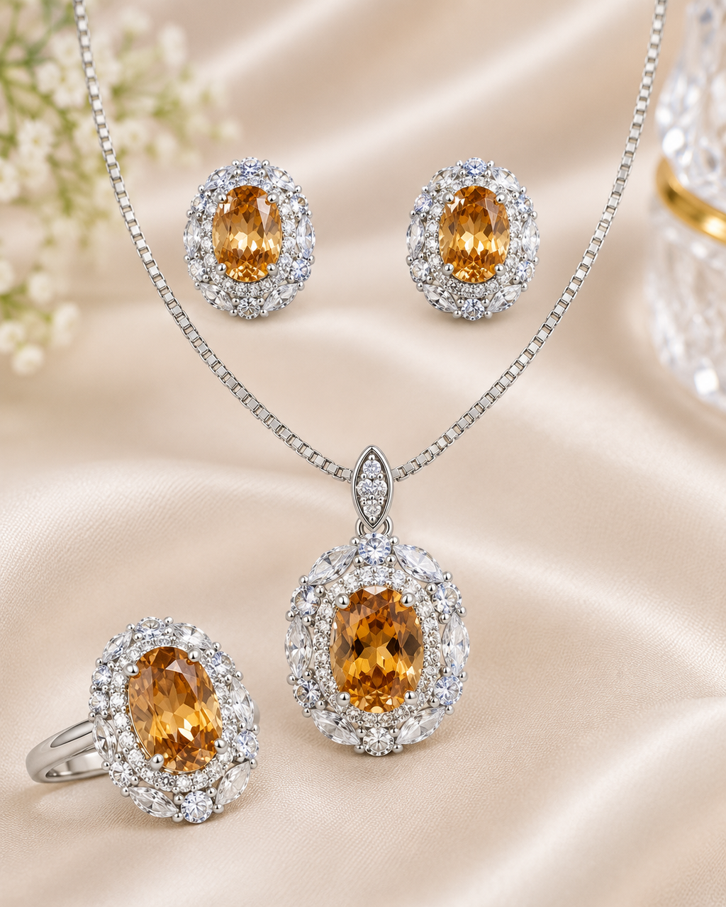 Ocean Glow Silver Jewelry Set – Pendant, Earrings & Ring