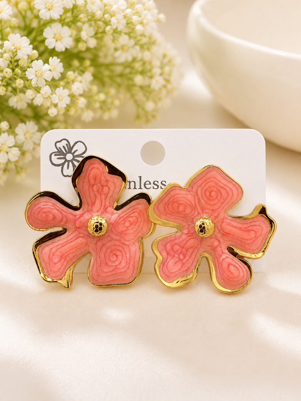 Peach Pink Floral Earrings