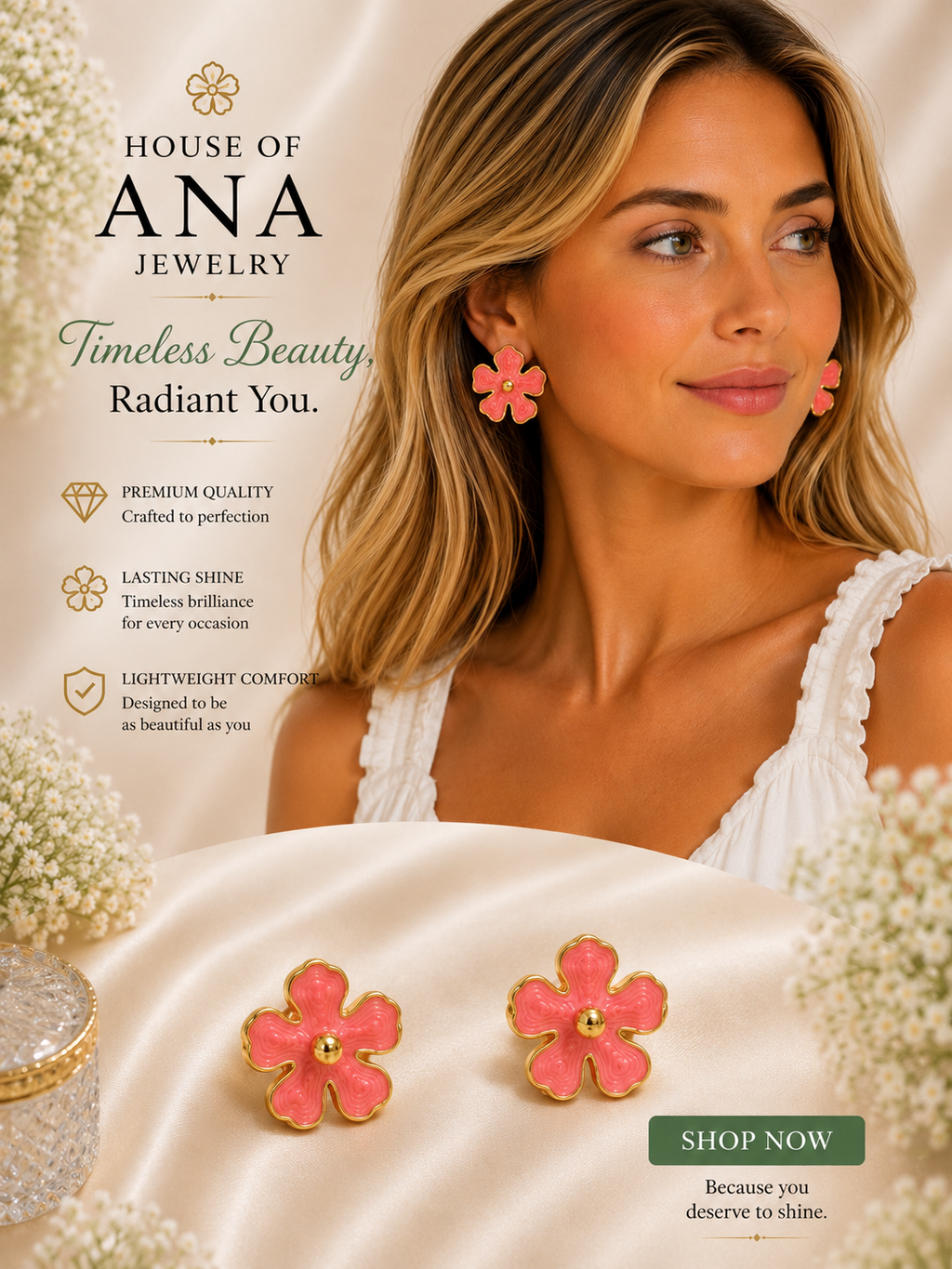 Peach Pink Floral Earrings