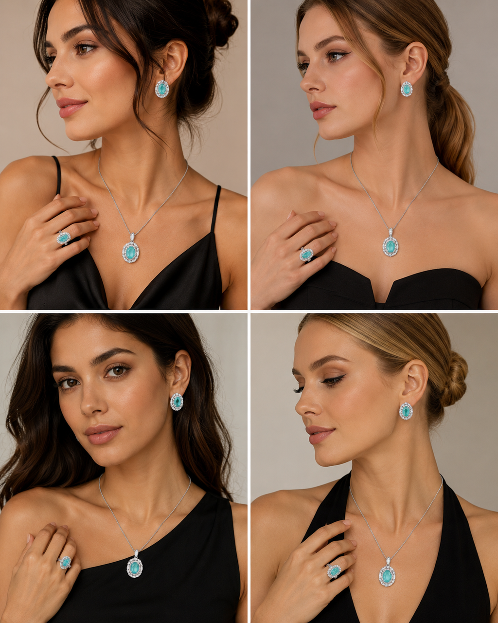 Ocean Glow Silver Jewelry Set – Pendant, Earrings & Ring