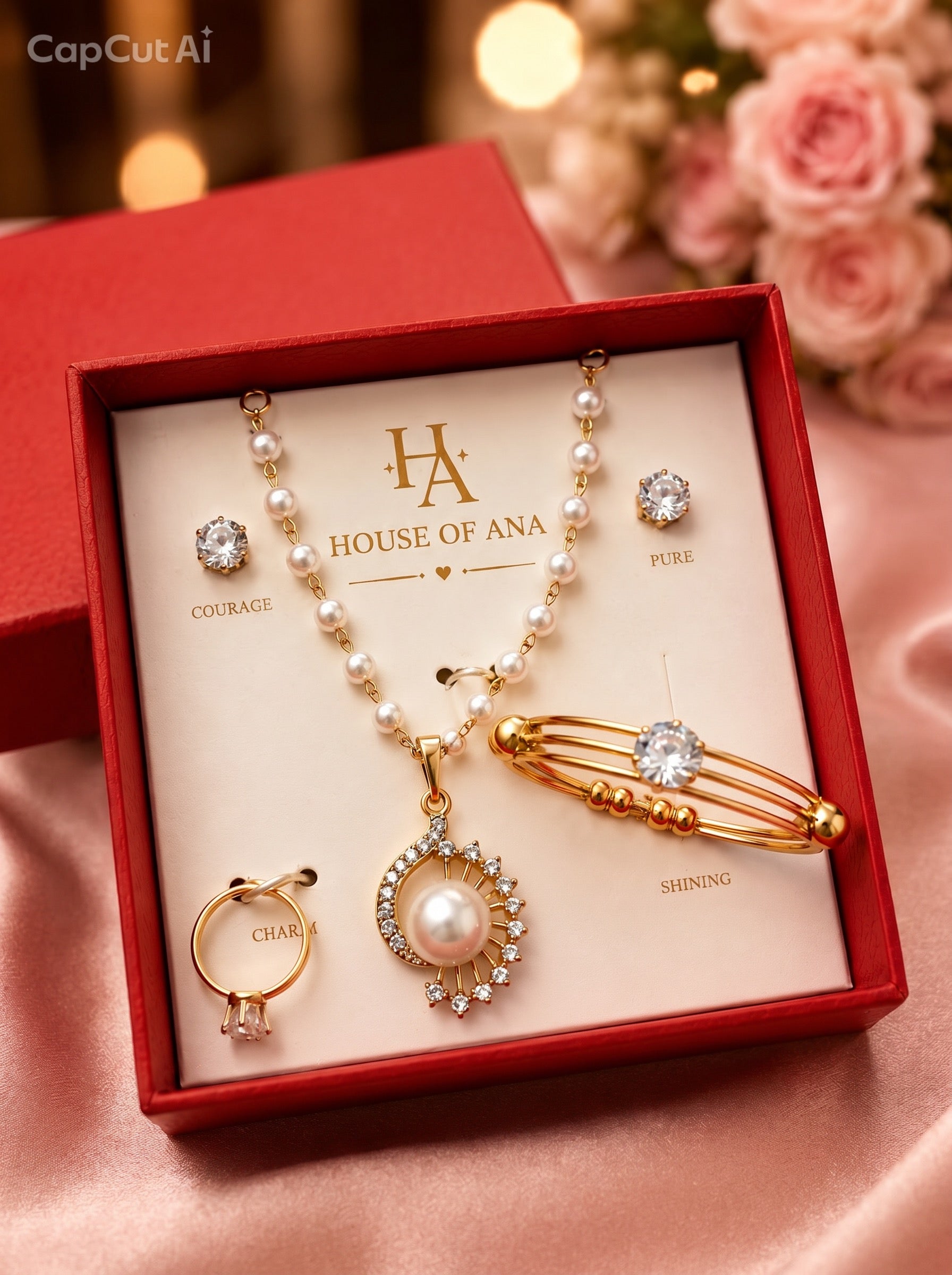 👧 Princess Pearl Jewelry Set for Kids | Necklace, Earrings, Ring & Bracelet