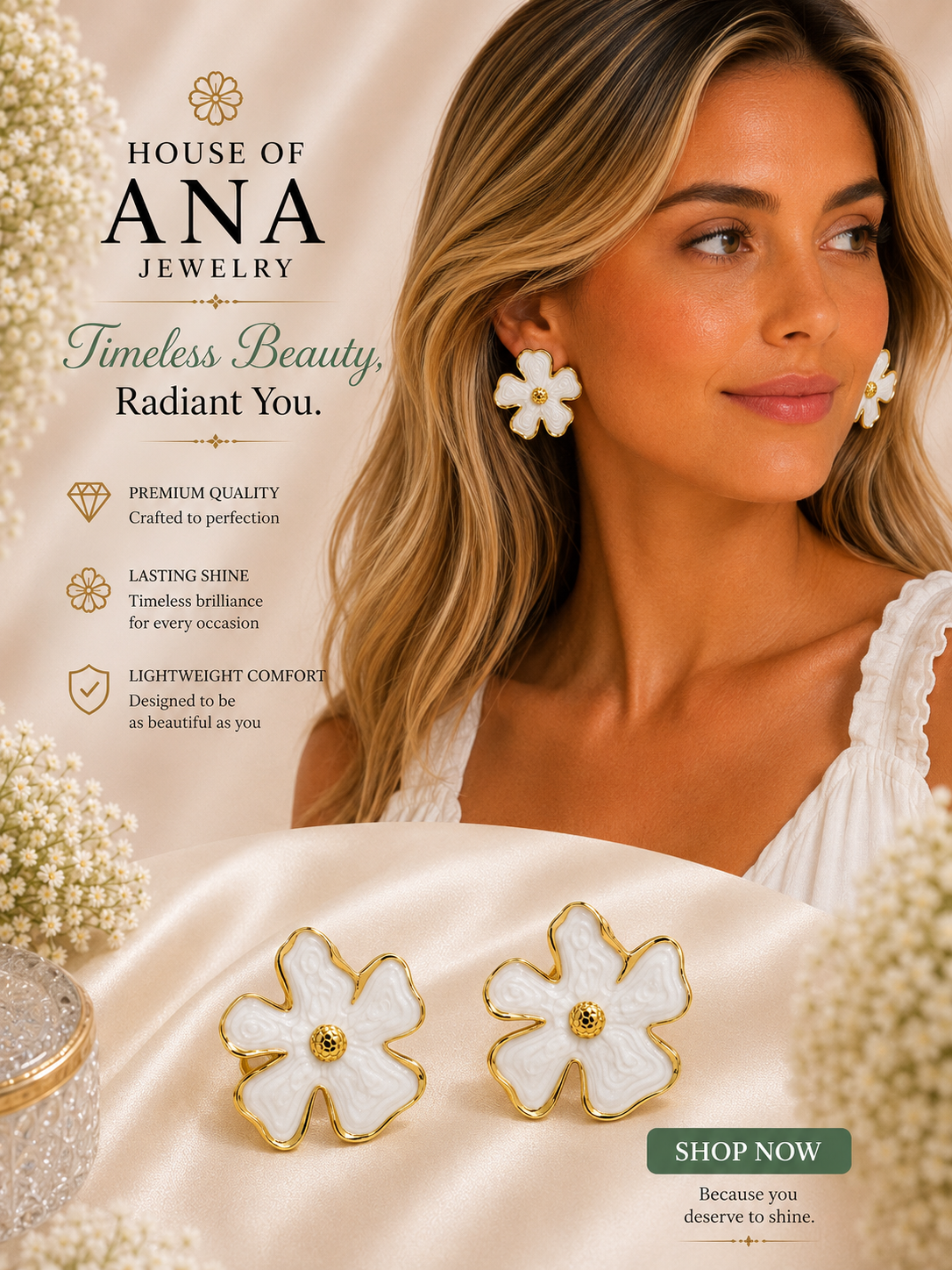 Ivory Blossom Statement Earrings