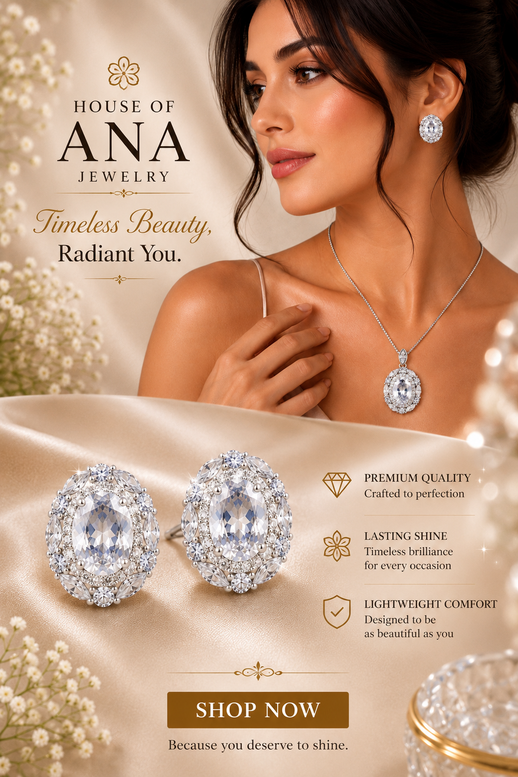 Crystal Bloom Silver Jewelry Set – Pendant, Earrings & Ring