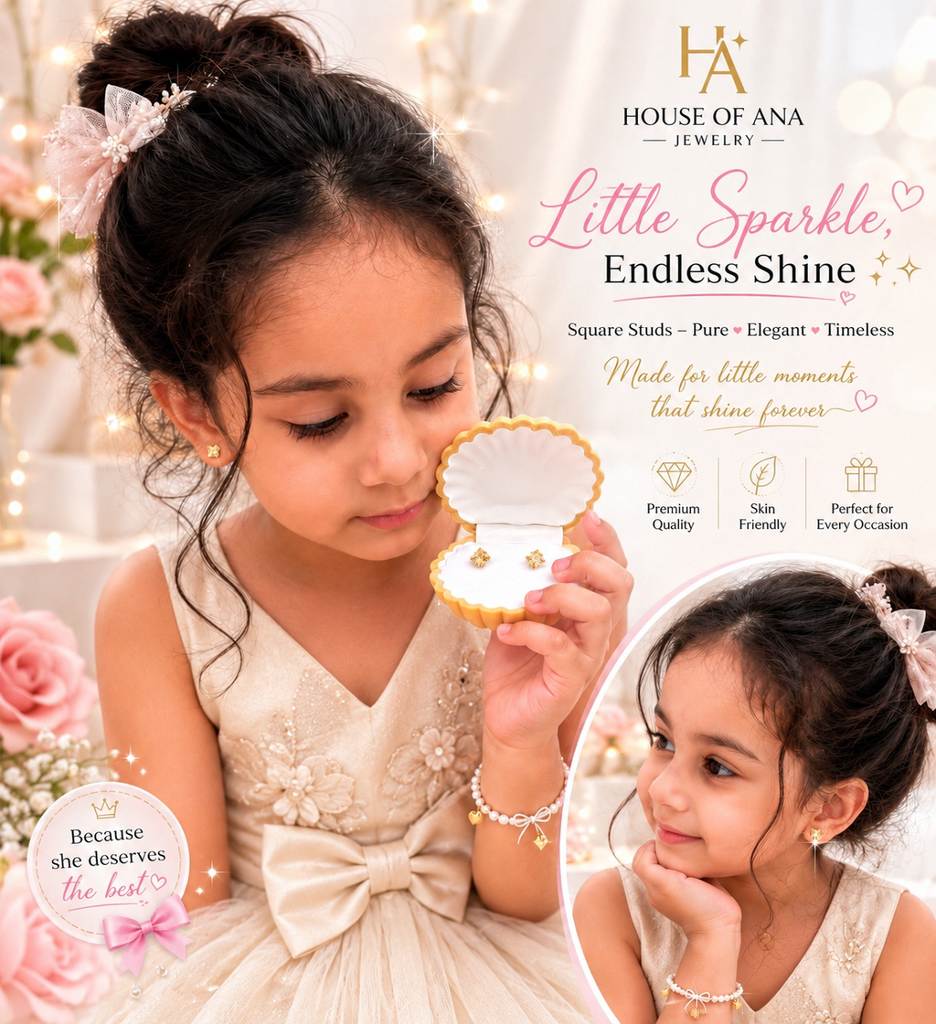 ✨ Little Sparkle Kids Stud Earrings | Gold Flower Crystal Earrings